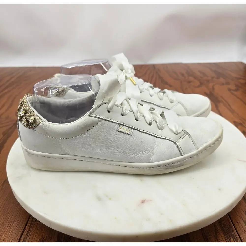 Keds x Kate Spade New York Ace Flower White Leather Sneakers Satin Bow Women 8.5